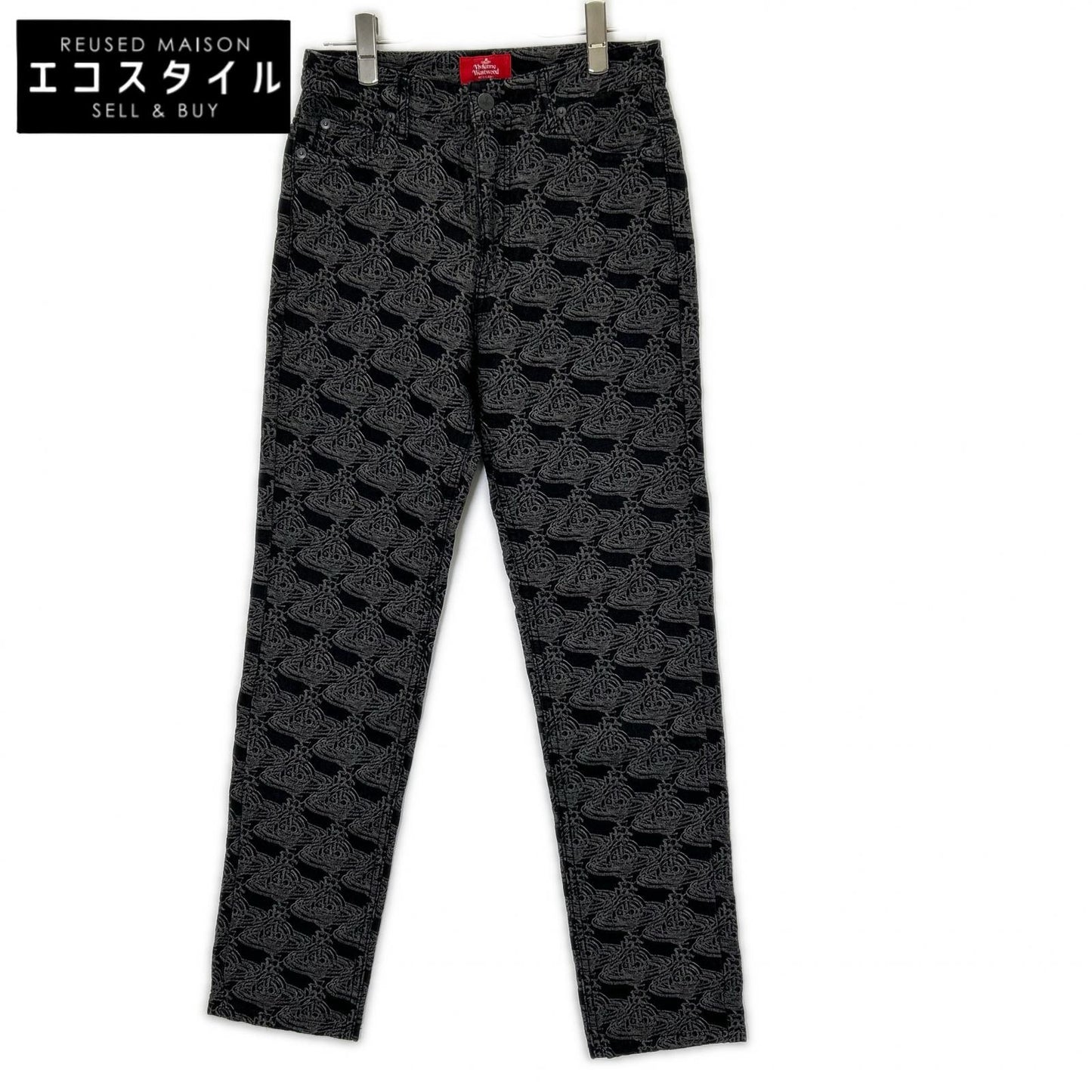 VivienneWestwoodRedLabel ヴィヴィアンウエストウッドレッドレーベル 16-12-741007 ブラック コットン オーブ刺しゅう パターン テーパードデニムパンツ ボトムス