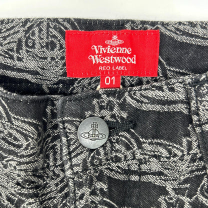 VivienneWestwoodRedLabel ヴィヴィアンウエストウッドレッドレーベル 16-12-741007 ブラック コットン オーブ刺しゅう パターン テーパードデニムパンツ ボトムス