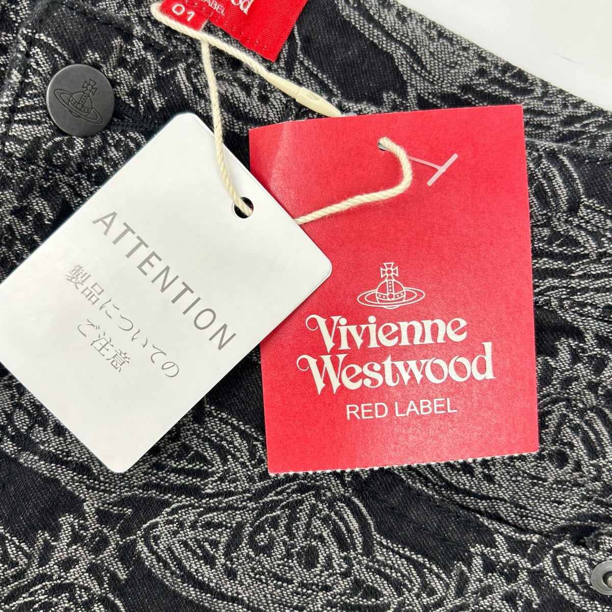 VivienneWestwoodRedLabel ヴィヴィアンウエストウッドレッドレーベル 16-12-741007 ブラック コットン オーブ刺しゅう パターン テーパードデニムパンツ ボトムス