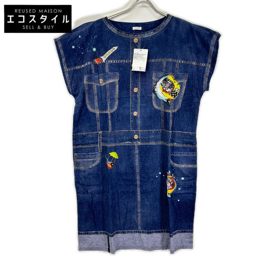 TSUMORI CHISATO ツモリチサト インディゴ グラフィック デニムプリント ノースリーブワンピース ワンピース