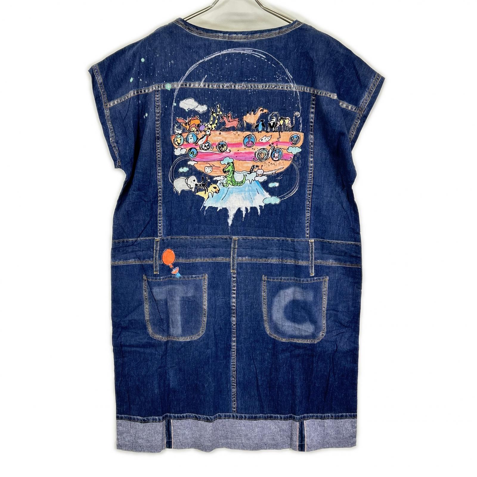 TSUMORI CHISATO ツモリチサト インディゴ グラフィック デニムプリント ノースリーブワンピース ワンピース