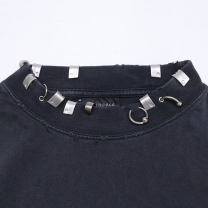 BALENCIAGA バレンシアガ 【国内正規/23年製】761460 Pierced オーバーサイズ ピアス装飾 ダメージ加工 半袖Tシャツ トップス