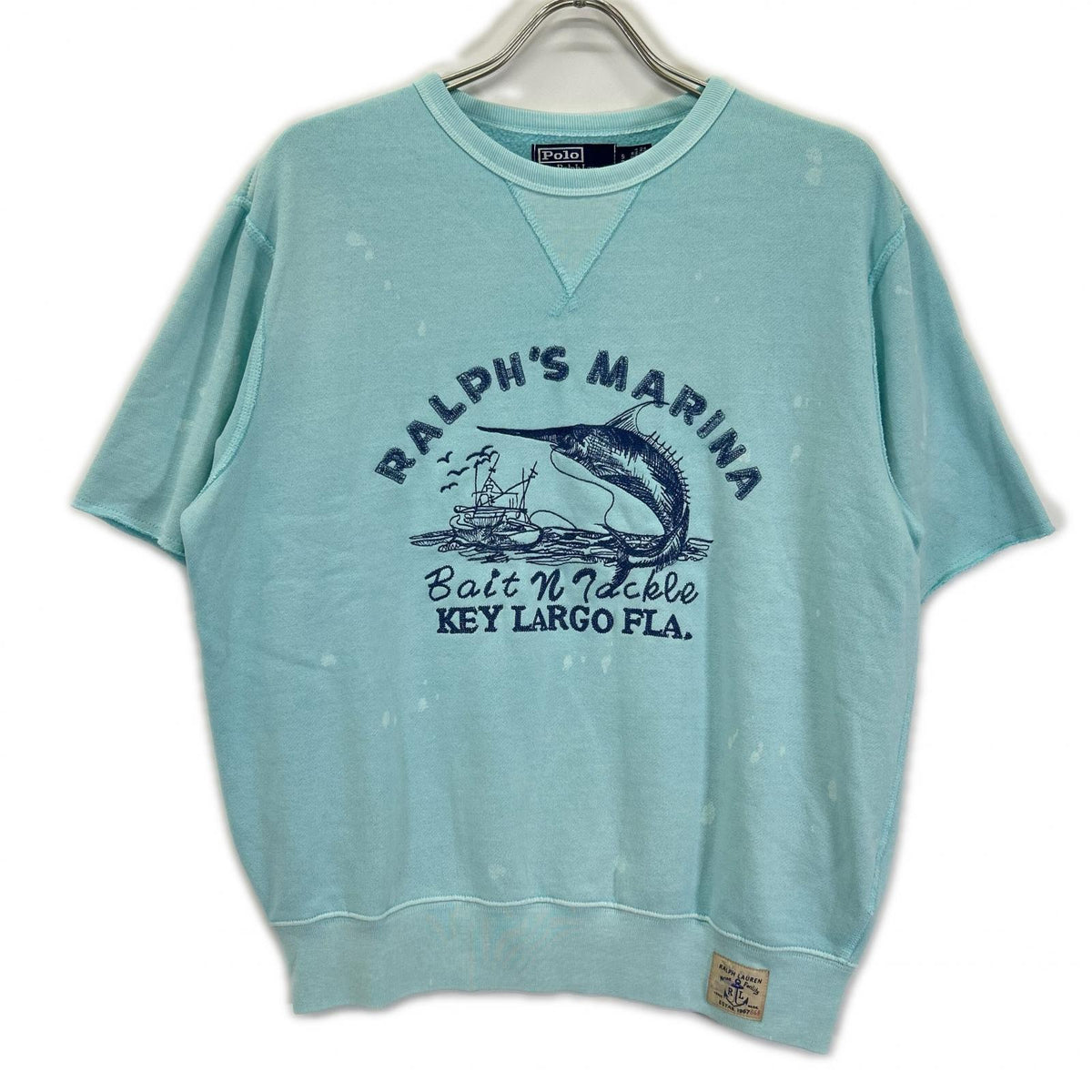 POLObyRalphLauren ポロラルフローレン ブルー ペイントユーズド加工デザイン 切りっぱなしスウェットシャツ トップス