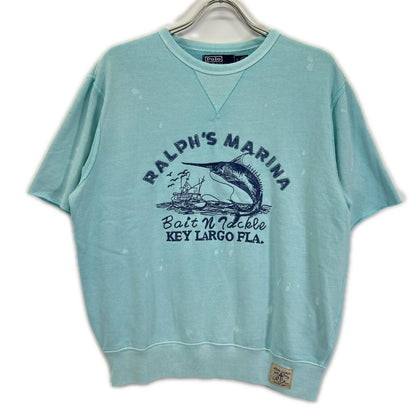 POLObyRalphLauren ポロラルフローレン ブルー ペイントユーズド加工デザイン 切りっぱなしスウェットシャツ トップス