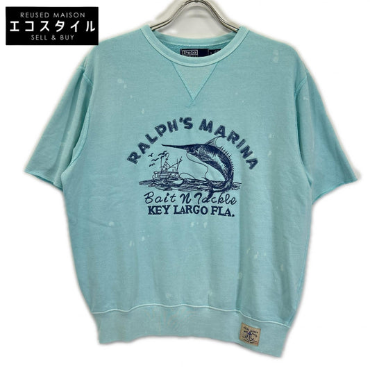 POLObyRalphLauren ポロラルフローレン ブルー ペイントユーズド加工デザイン 切りっぱなしスウェットシャツ トップス