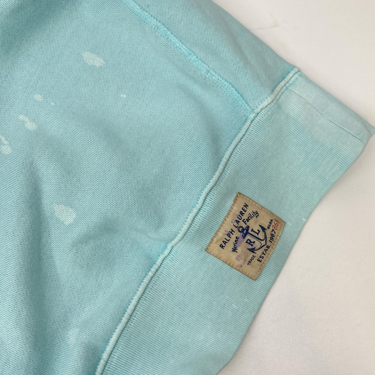 POLObyRalphLauren ポロラルフローレン ブルー ペイントユーズド加工デザイン 切りっぱなしスウェットシャツ トップス