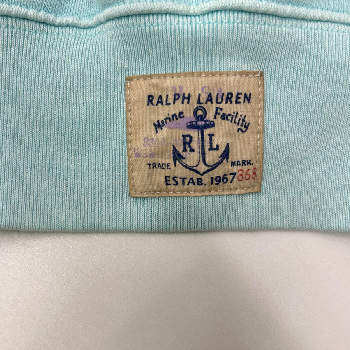POLObyRalphLauren ポロラルフローレン ブルー ペイントユーズド加工デザイン 切りっぱなしスウェットシャツ トップス