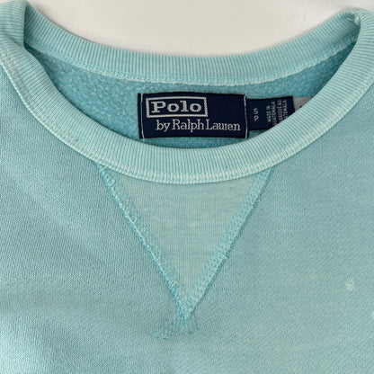 POLObyRalphLauren ポロラルフローレン ブルー ペイントユーズド加工デザイン 切りっぱなしスウェットシャツ トップス