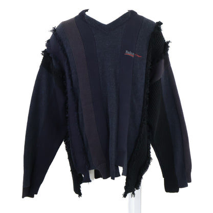 BALENCIAGA [Domestic authentic] 657327 Striped Fringe V-Neck Knit Sweater Top