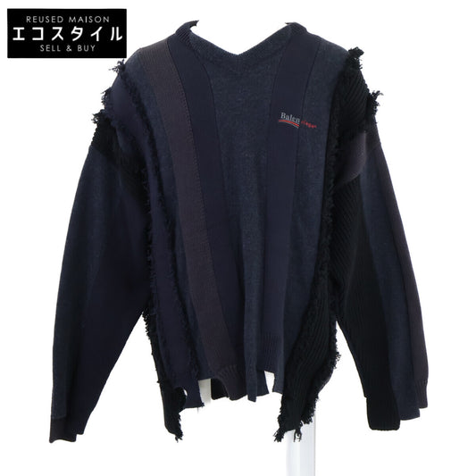 BALENCIAGA バレンシアガ 【国内正規】657327 ストライプ フリンジ Vネック ニットセーター トップス