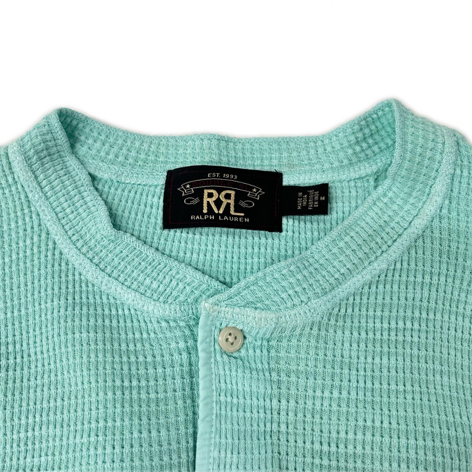 RRL ダブルアールエル ブルー ハーフボタン ヘンリーネックワッフルシャツ トップス