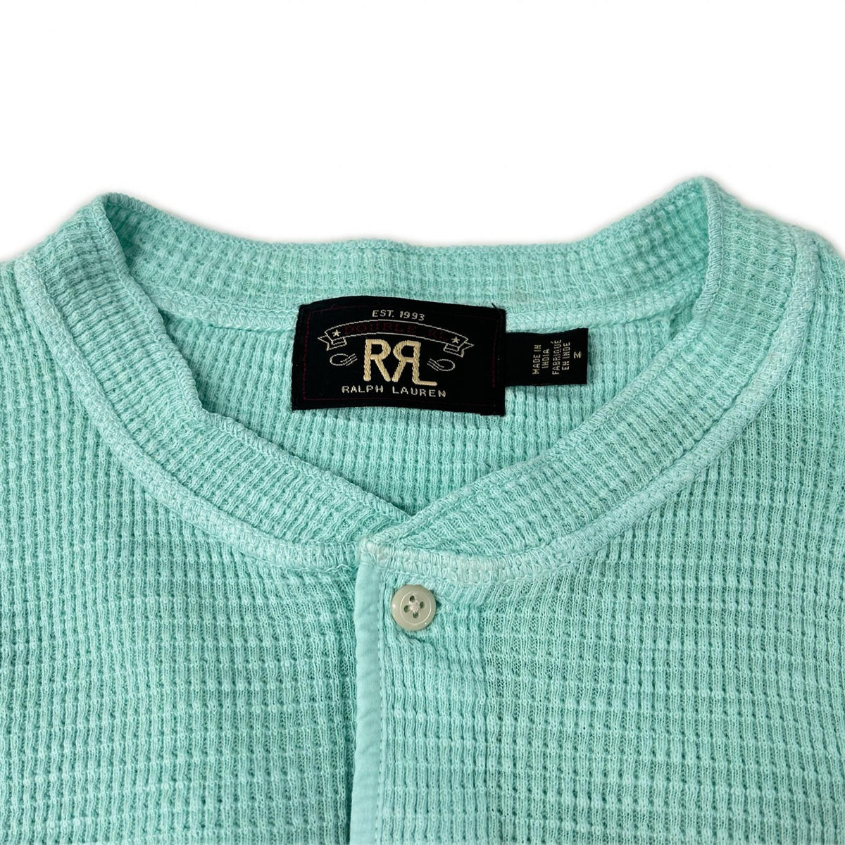 RRL ダブルアールエル ブルー ハーフボタン ヘンリーネックワッフルシャツ トップス