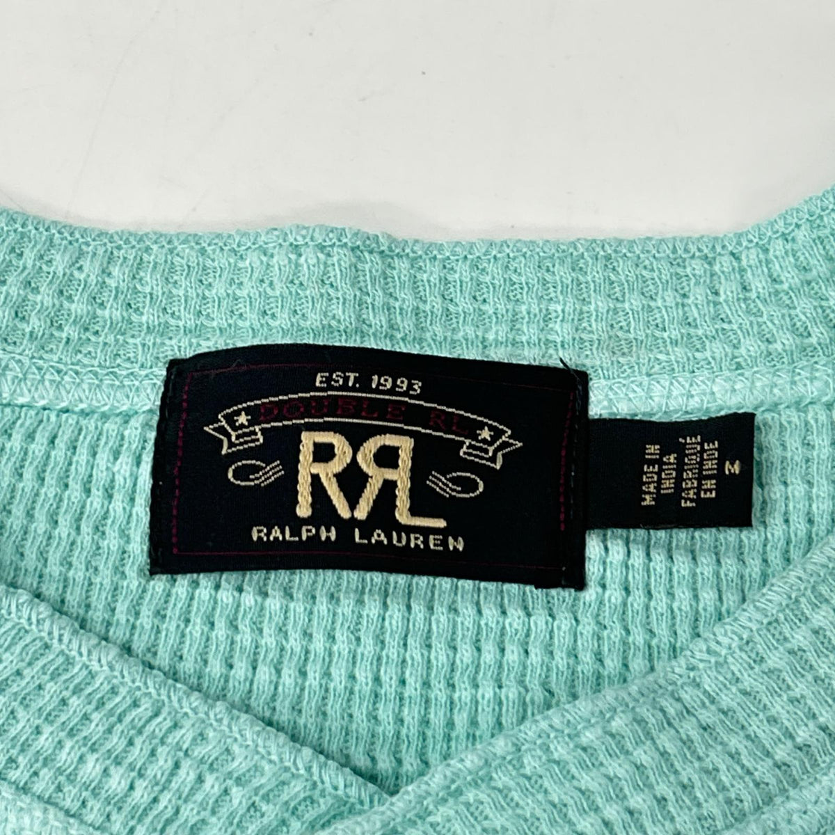 RRL ダブルアールエル ブルー ハーフボタン ヘンリーネックワッフルシャツ トップス