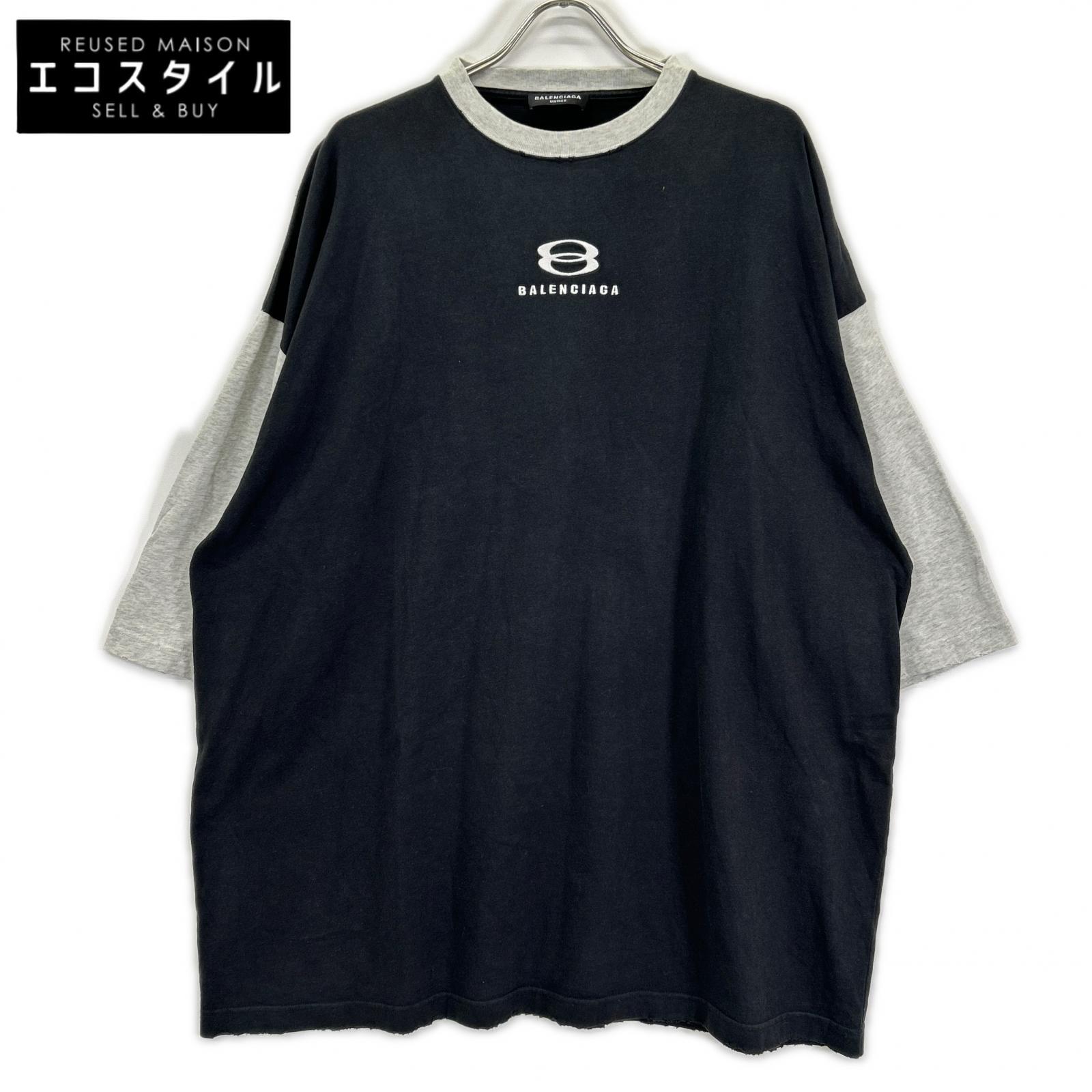 BALENCIAGA バレンシアガ 21SS 699190 ロゴ刺繍UNITY7分袖Tシャツ トップス