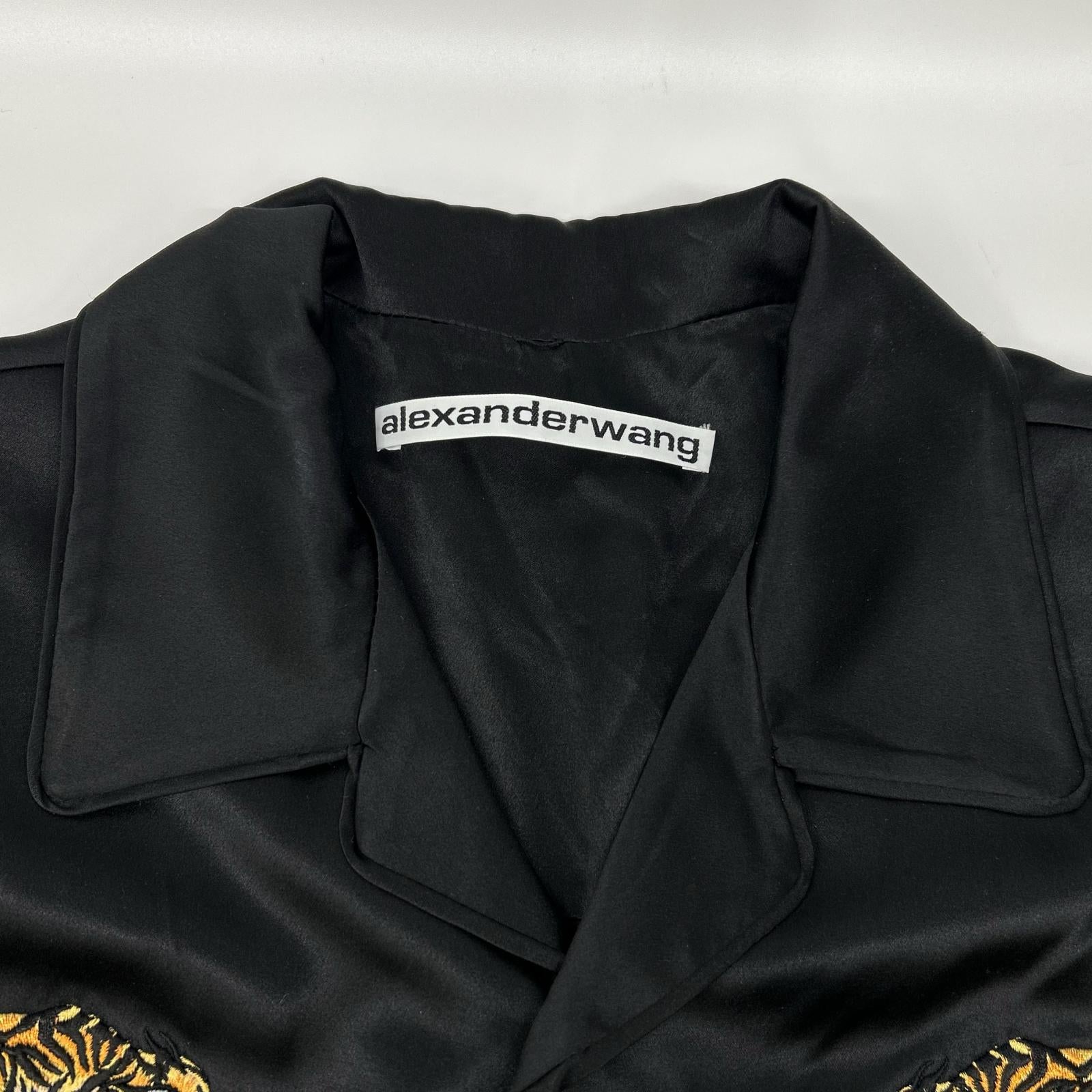 ALEXANDER WANG アレキサンダーワン ブラック シルクシャルムーズ タイガー刺繍 シャツ トップス