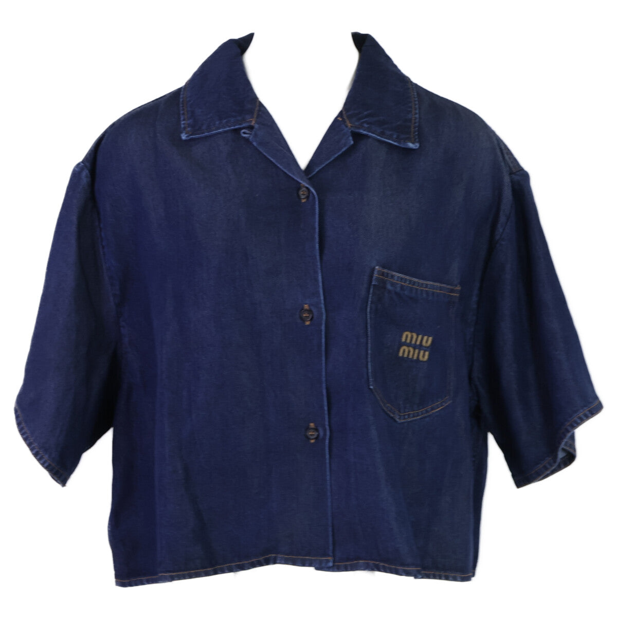 MIUMIU ミュウミュウ 【美品/国内正規/23年製】GWC105 デニム クロップド 半袖シャツ トップス
