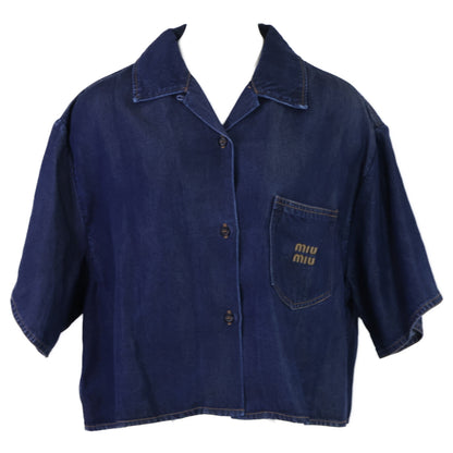 MIUMIU ミュウミュウ 【美品/国内正規/23年製】GWC105 デニム クロップド 半袖シャツ トップス