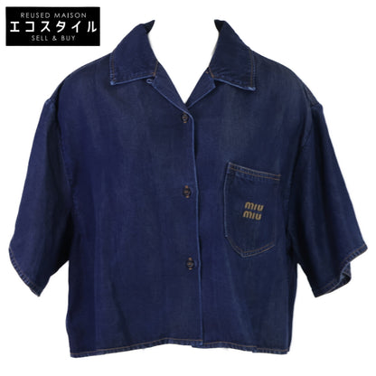 MIUMIU ミュウミュウ 【美品/国内正規/23年製】GWC105 デニム クロップド 半袖シャツ トップス