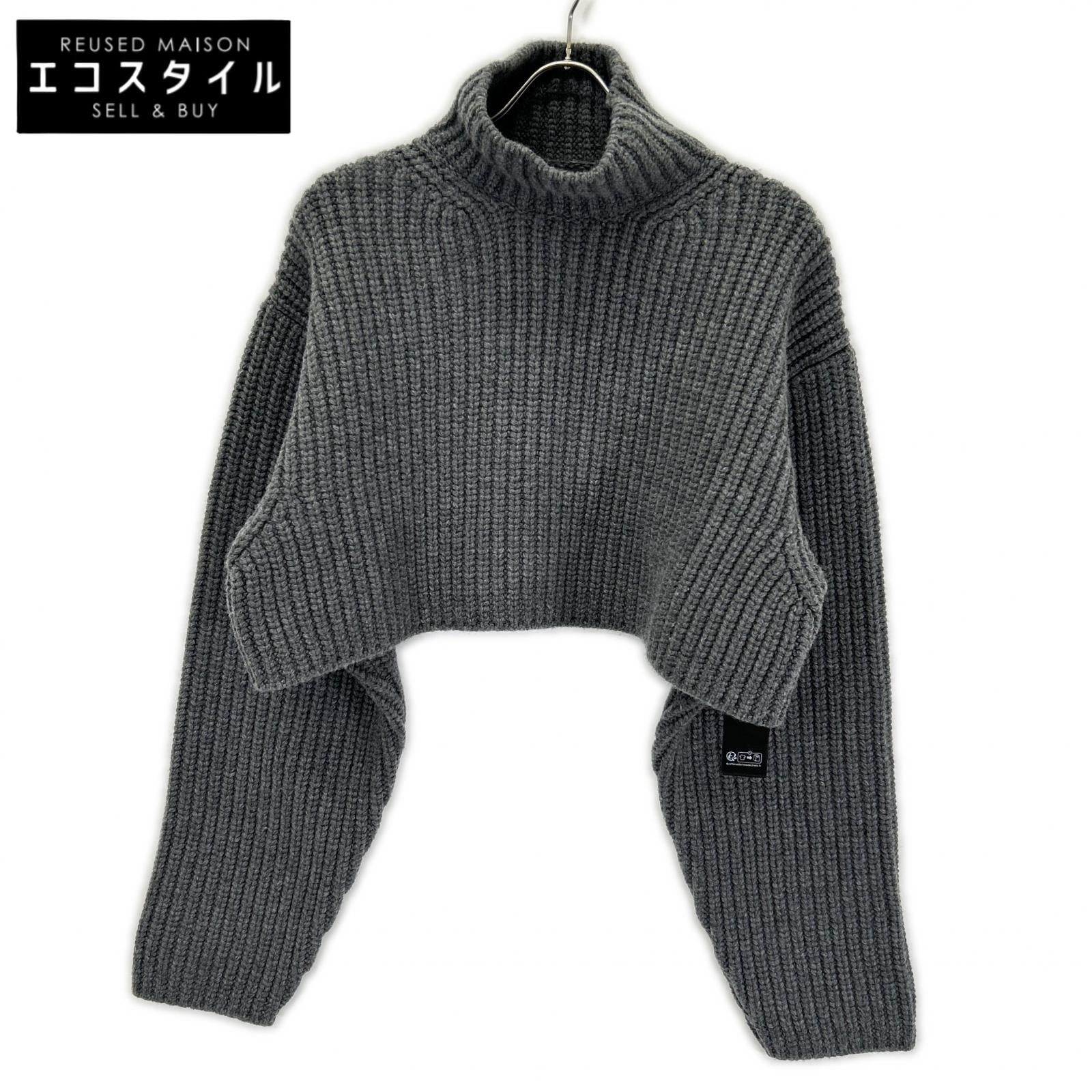 BALENCIAGA バレンシアガ 23年AW 771046 グレー ローゲージ クロップドウールニットセーター トップス