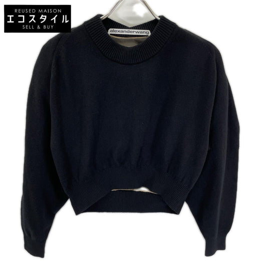 ALEXANDER WANG アレキサンダーワン ブラック ハーフメッシュ プルオーバーニット トップス