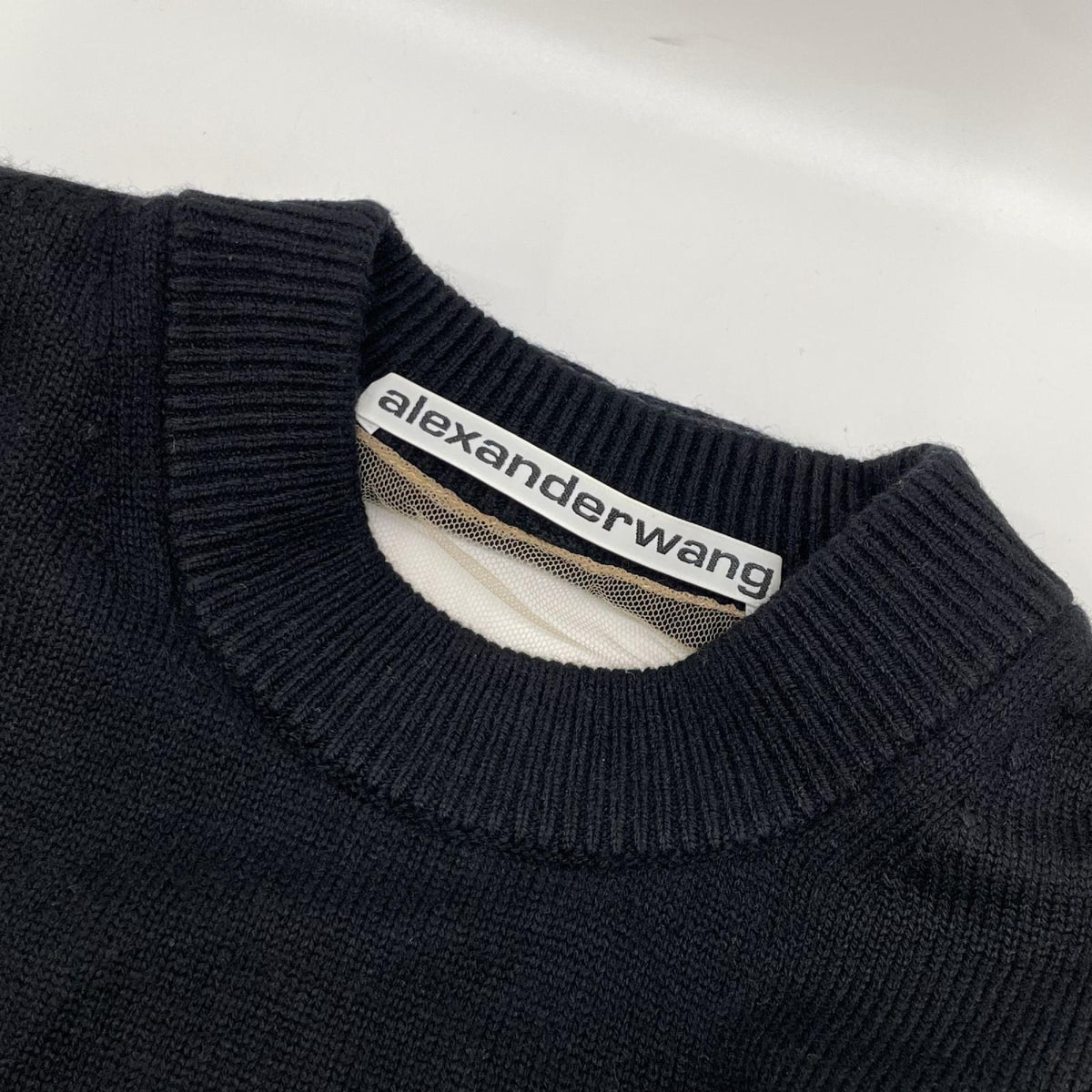 ALEXANDER WANG アレキサンダーワン ブラック ハーフメッシュ プルオーバーニット トップス