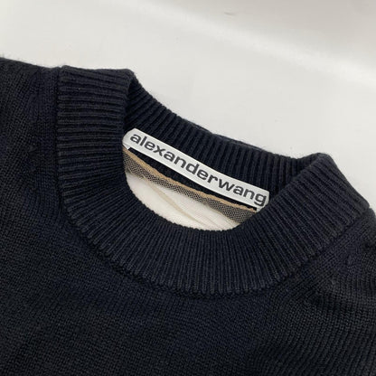ALEXANDER WANG アレキサンダーワン ブラック ハーフメッシュ プルオーバーニット トップス