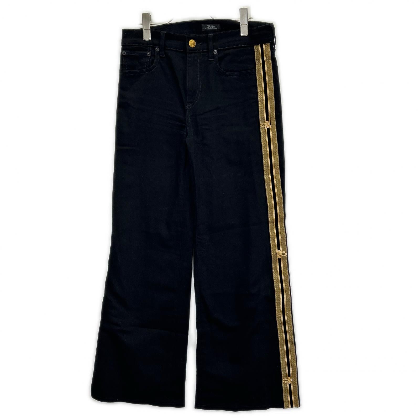 POLObyRalphLauren ポロラルフローレン ブラック 金ボタン 金刺繍サイドライン フレアデニム ボトムス