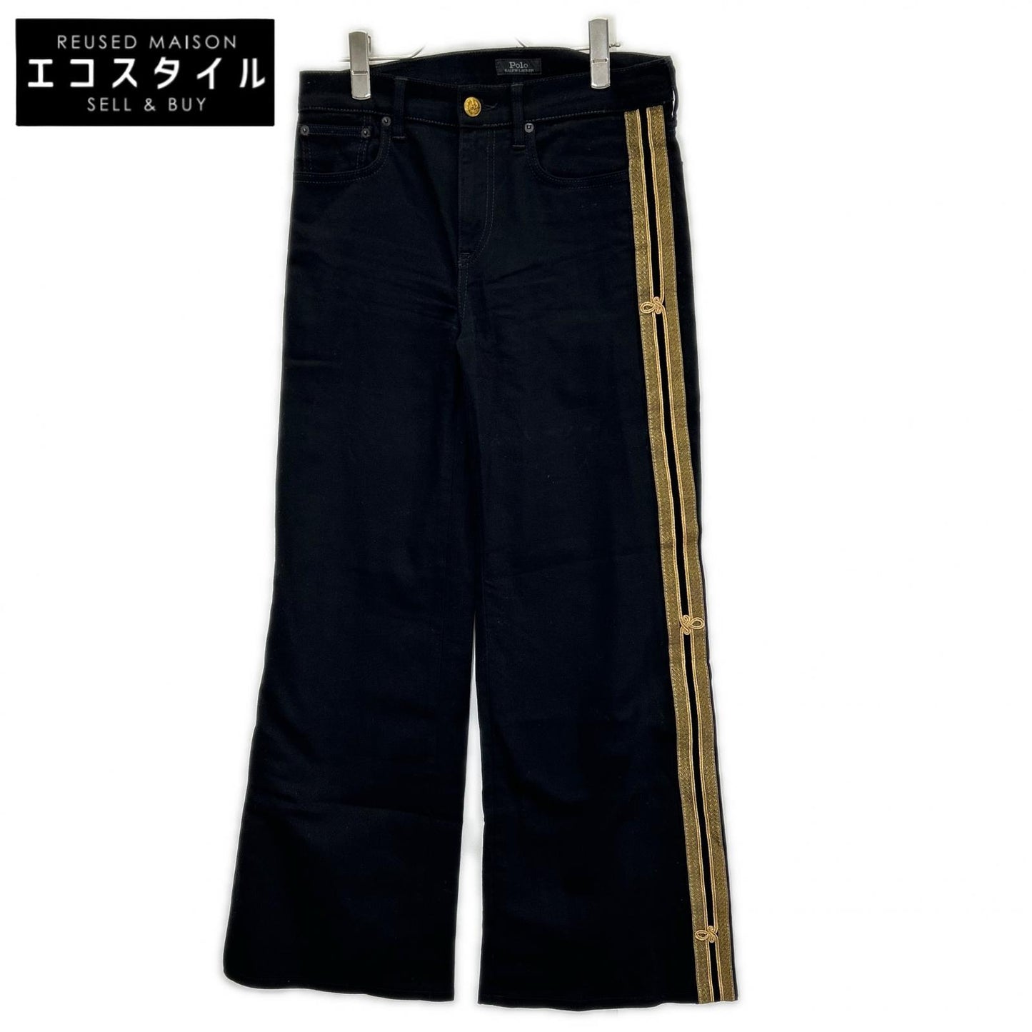 POLObyRalphLauren ポロラルフローレン ブラック 金ボタン 金刺繍サイドライン フレアデニム ボトムス