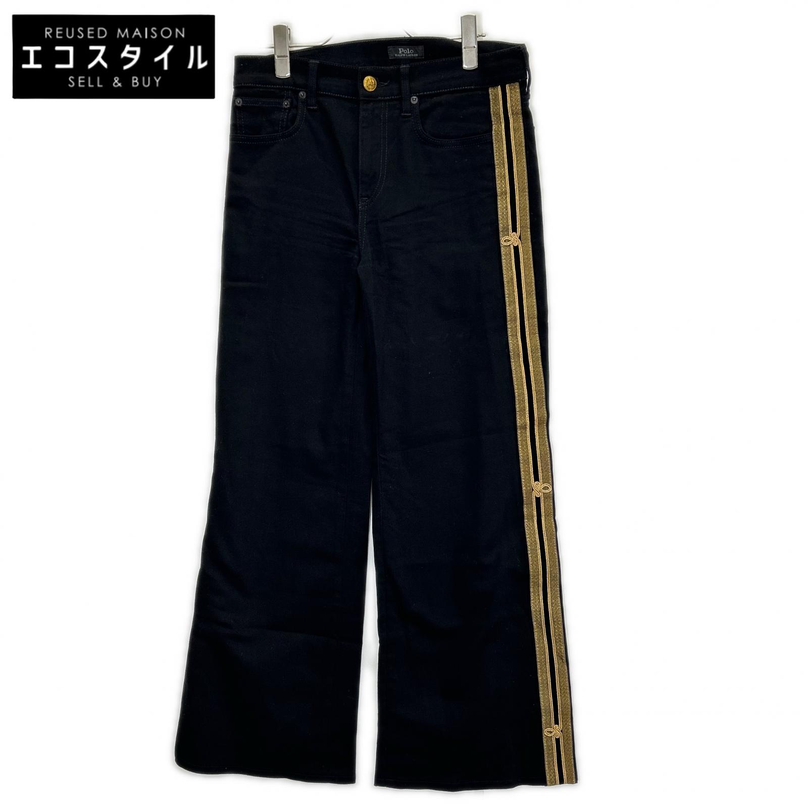 POLObyRalphLauren ポロラルフローレン ブラック 金ボタン 金刺繍サイドライン フレアデニム ボトムス