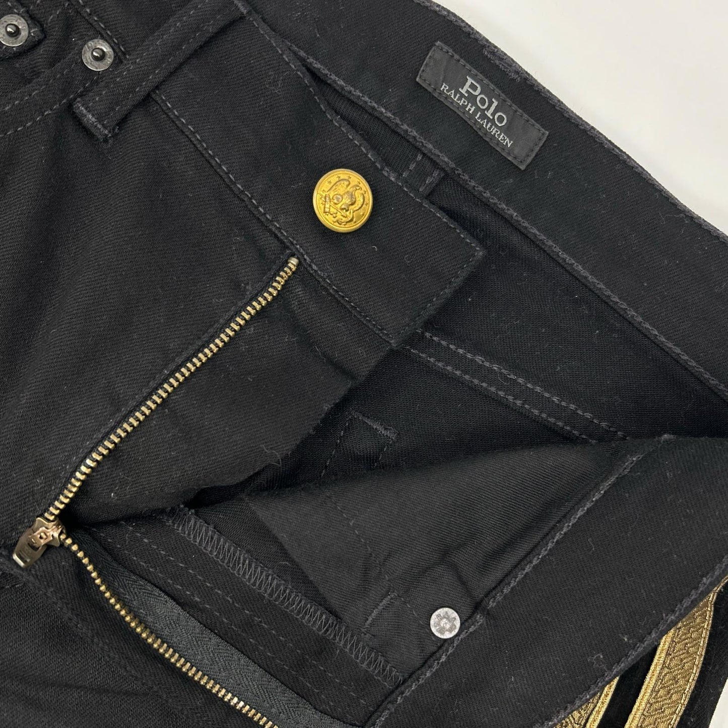 POLObyRalphLauren ポロラルフローレン ブラック 金ボタン 金刺繍サイドライン フレアデニム ボトムス