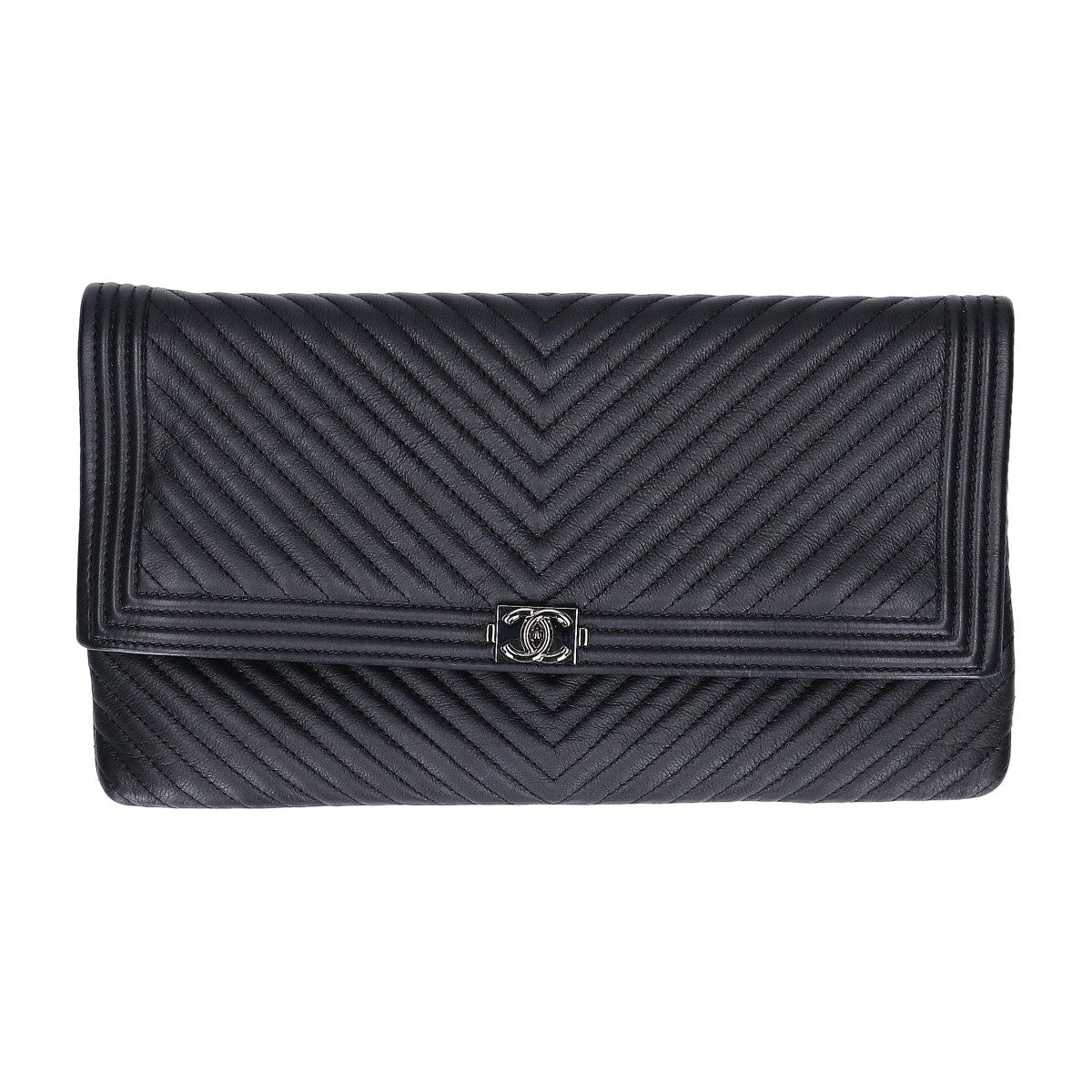 CHANEL シャネル 美品 21番台 ラムスキン ココマーク ボーイシャネル シェブロン Vステッチ クラッチバッグ セカンドバッグ クラッチバッグ