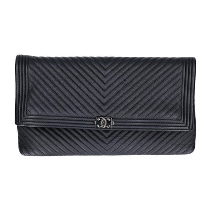 CHANEL シャネル 美品 21番台 ラムスキン ココマーク ボーイシャネル シェブロン Vステッチ クラッチバッグ セカンドバッグ クラッチバッグ