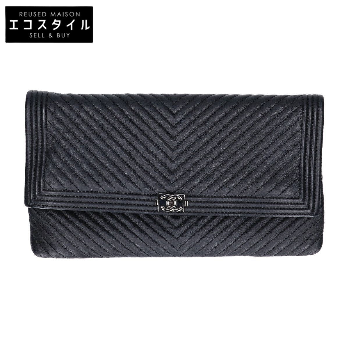 CHANEL シャネル 美品 21番台 ラムスキン ココマーク ボーイシャネル シェブロン Vステッチ クラッチバッグ セカンドバッグ クラッチバッグ