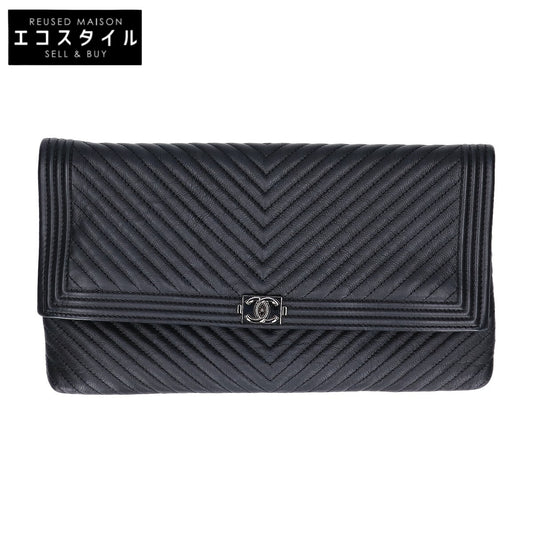 CHANEL シャネル 美品 21番台 ラムスキン ココマーク ボーイシャネル シェブロン Vステッチ クラッチバッグ セカンドバッグ クラッチバッグ