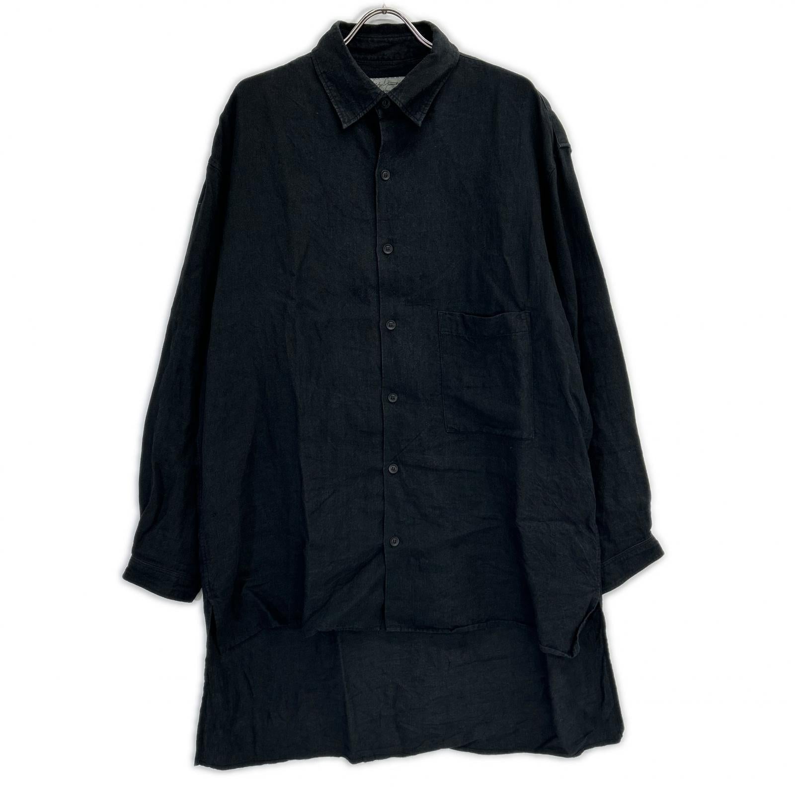 Yohji Yamamoto POUR HOMME ヨウジヤマモトプールオム 22SS HG-Y60-336 ブラック リネン トッパー ロングシャツ トップス