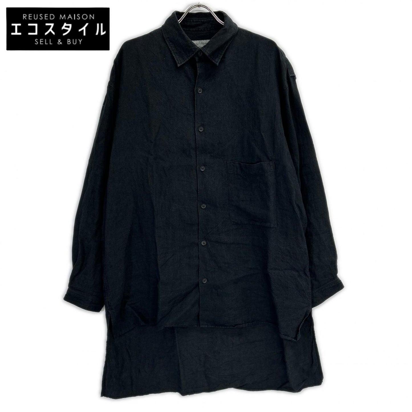 Yohji Yamamoto POUR HOMME ヨウジヤマモトプールオム 22SS HG-Y60-336 ブラック リネン トッパー ロングシャツ トップス