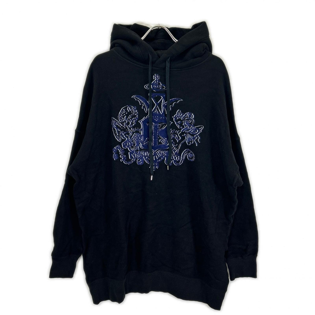 VivienneWestwoodRedLabel ヴィヴィアンウエストウッドレッドレーベル ブラック×ブルー コットン オーブ エンブレムプリント ロングパーカー トップス