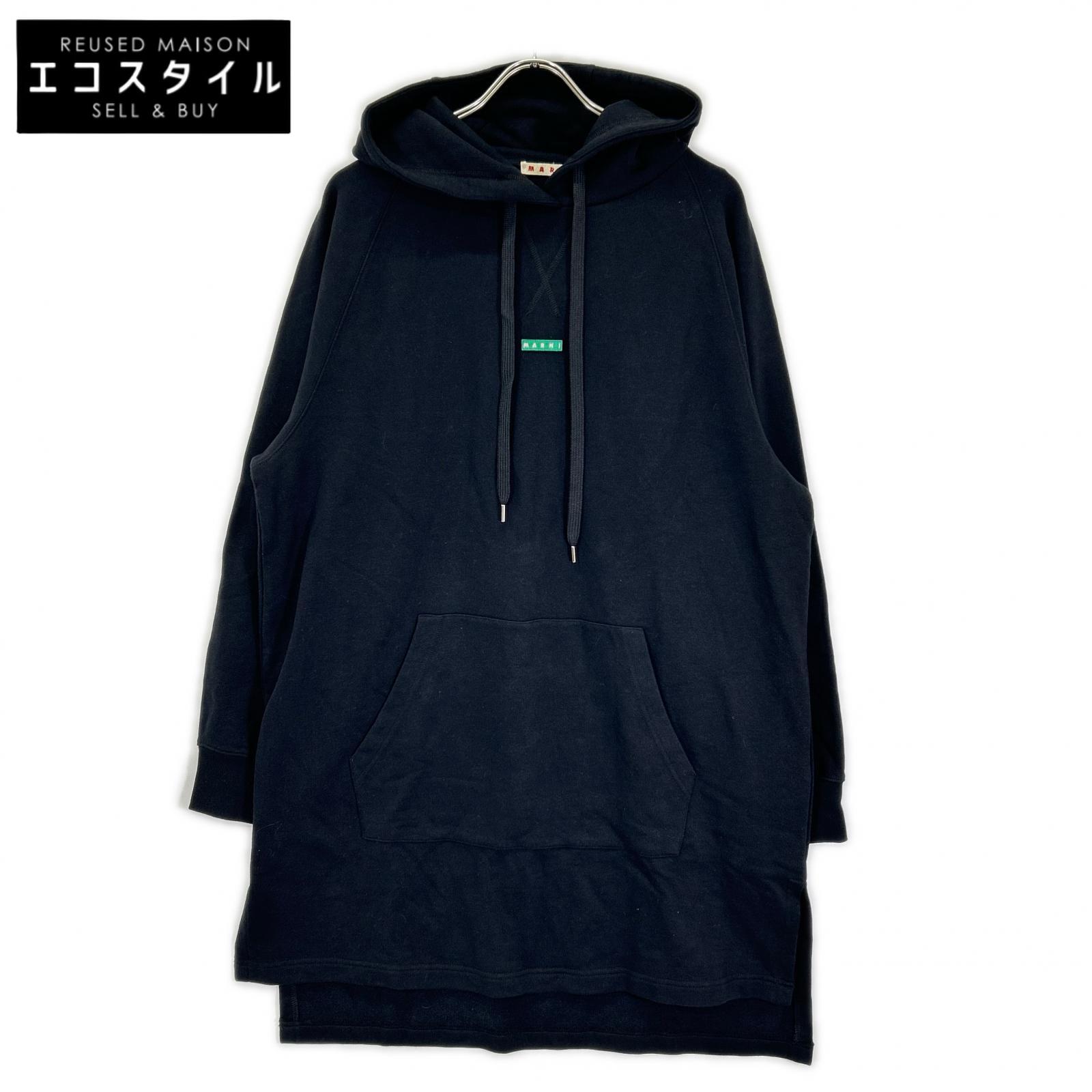 MARNI マルニ FLJE0173X0 ブラック コットン ボックスワッペンチュニックパーカー トップス