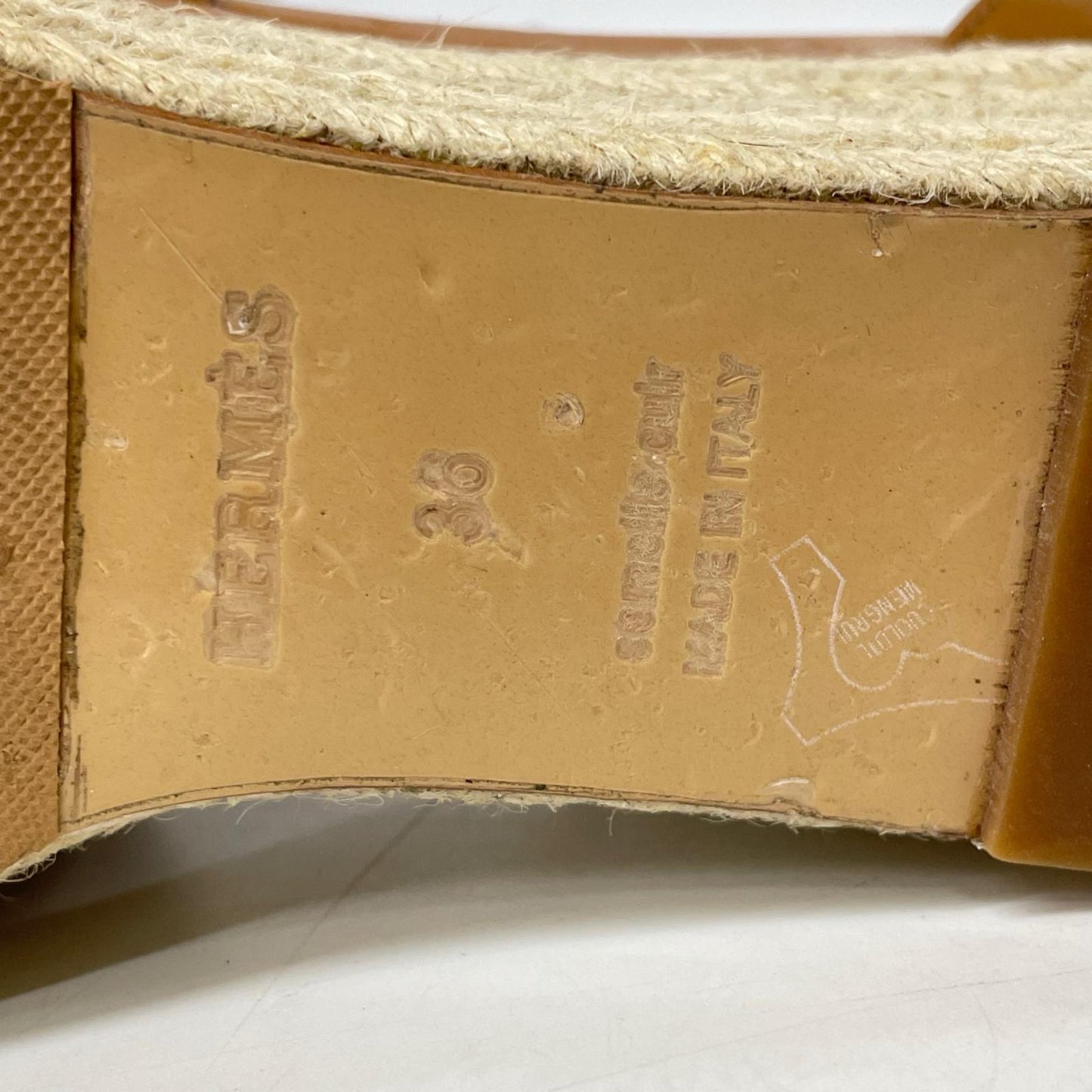 HERMES エルメス ブラウン レザー エスパドリーユ エルダ ウェッジソールサンダル シューズ