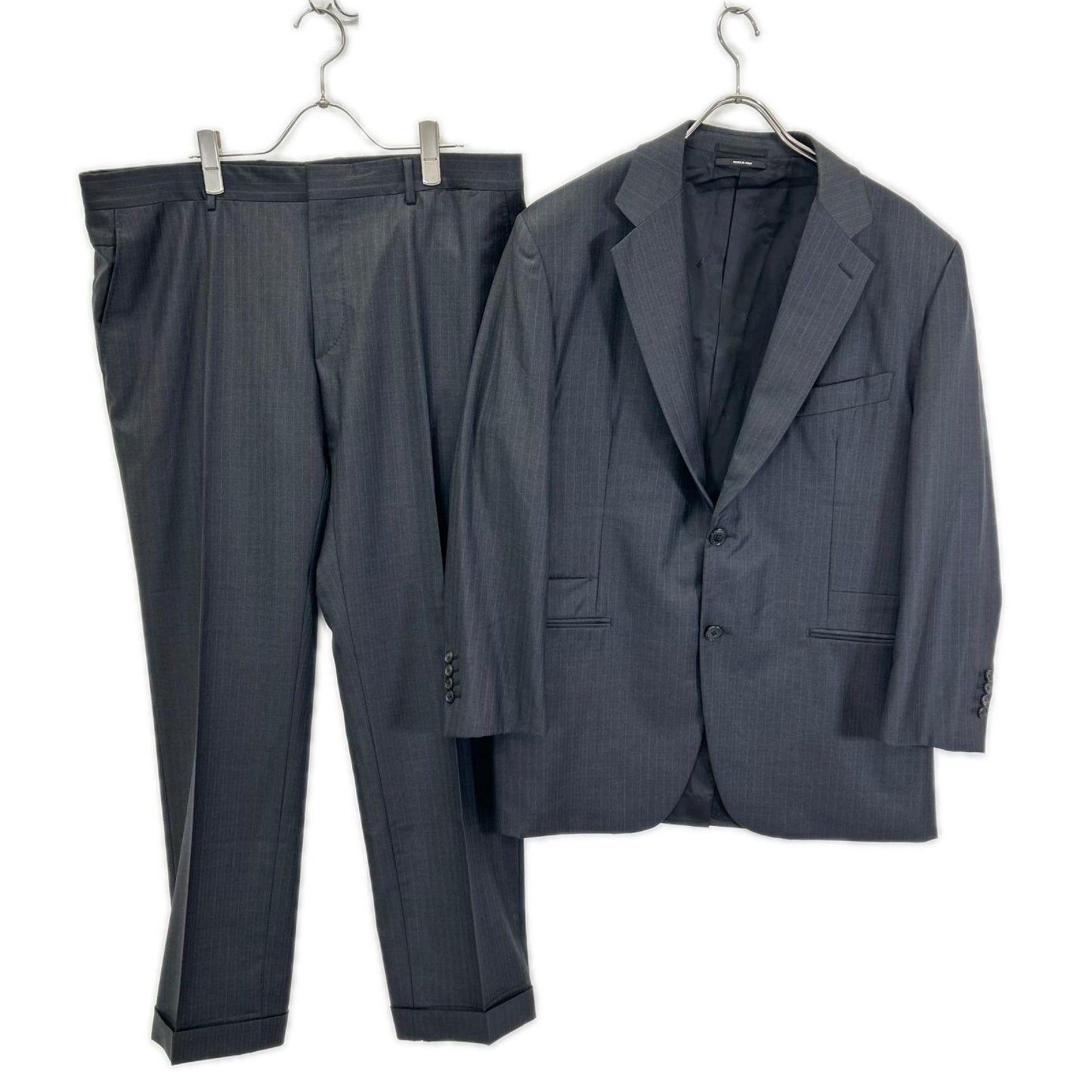 HERMES エルメス 14AW A9802 グレー シャドーストライプ SUPER150s 2Bジャケット パンツ セットアップ スーツ セットアップ