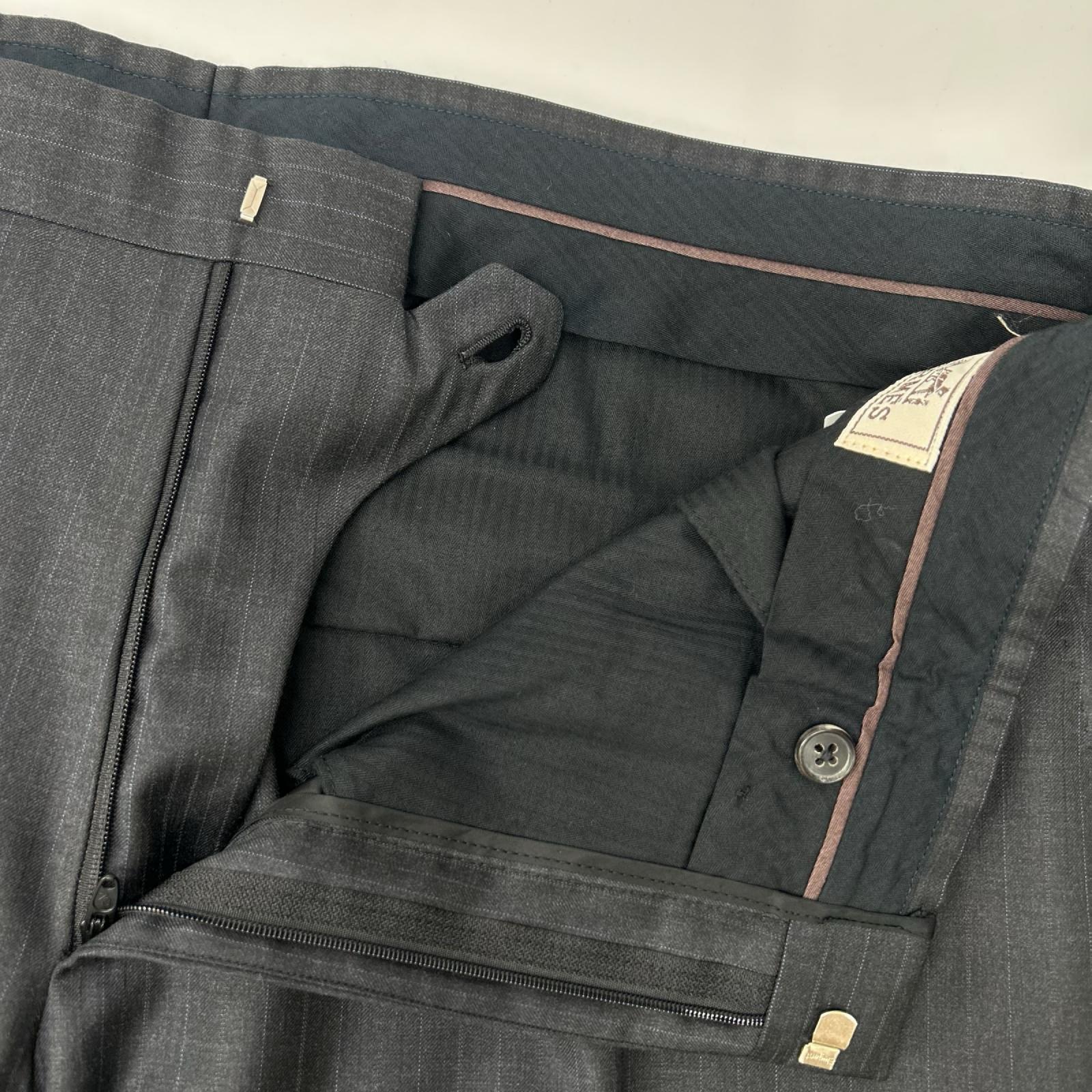 HERMES エルメス 14AW A9802 グレー シャドーストライプ SUPER150s 2Bジャケット パンツ セットアップ スーツ セットアップ