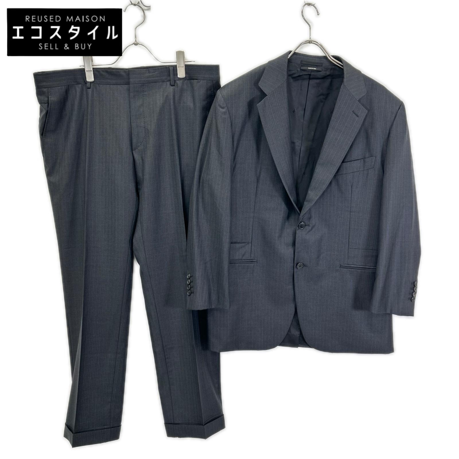 HERMES エルメス 14AW A9802 グレー シャドーストライプ SUPER150s 2Bジャケット パンツ セットアップ スーツ セットアップ