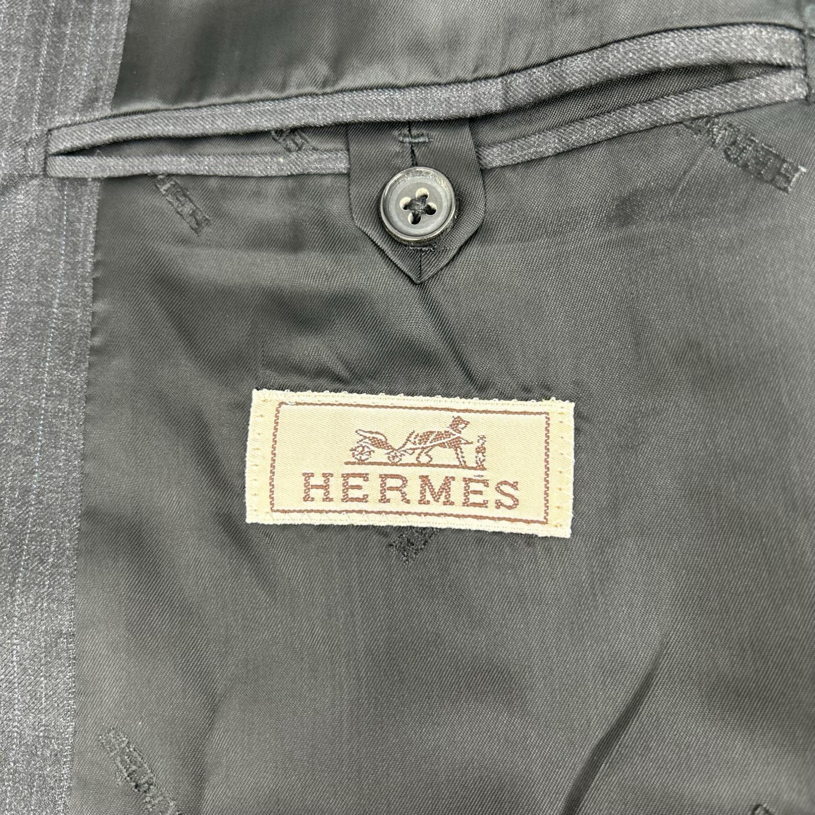 HERMES エルメス 14AW A9802 グレー シャドーストライプ SUPER150s 2Bジャケット パンツ セットアップ スーツ セットアップ