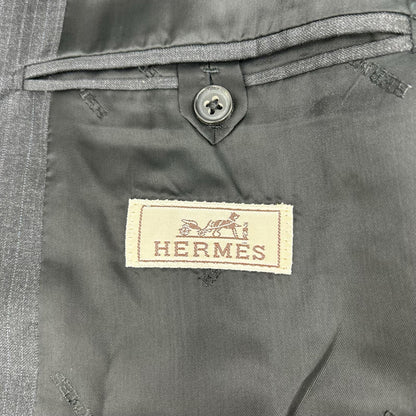 HERMES エルメス 14AW A9802 グレー シャドーストライプ SUPER150s 2Bジャケット パンツ セットアップ スーツ セットアップ