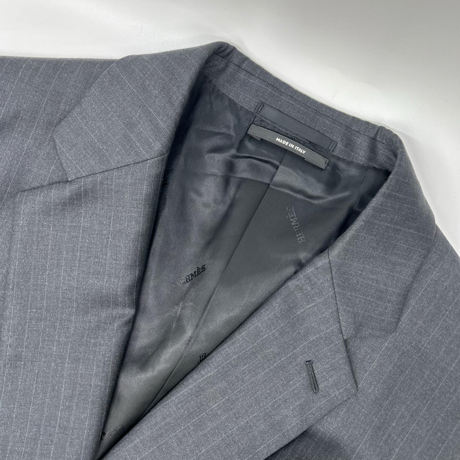 HERMES エルメス 14AW A9802 グレー シャドーストライプ SUPER150s 2Bジャケット パンツ セットアップ スーツ セットアップ