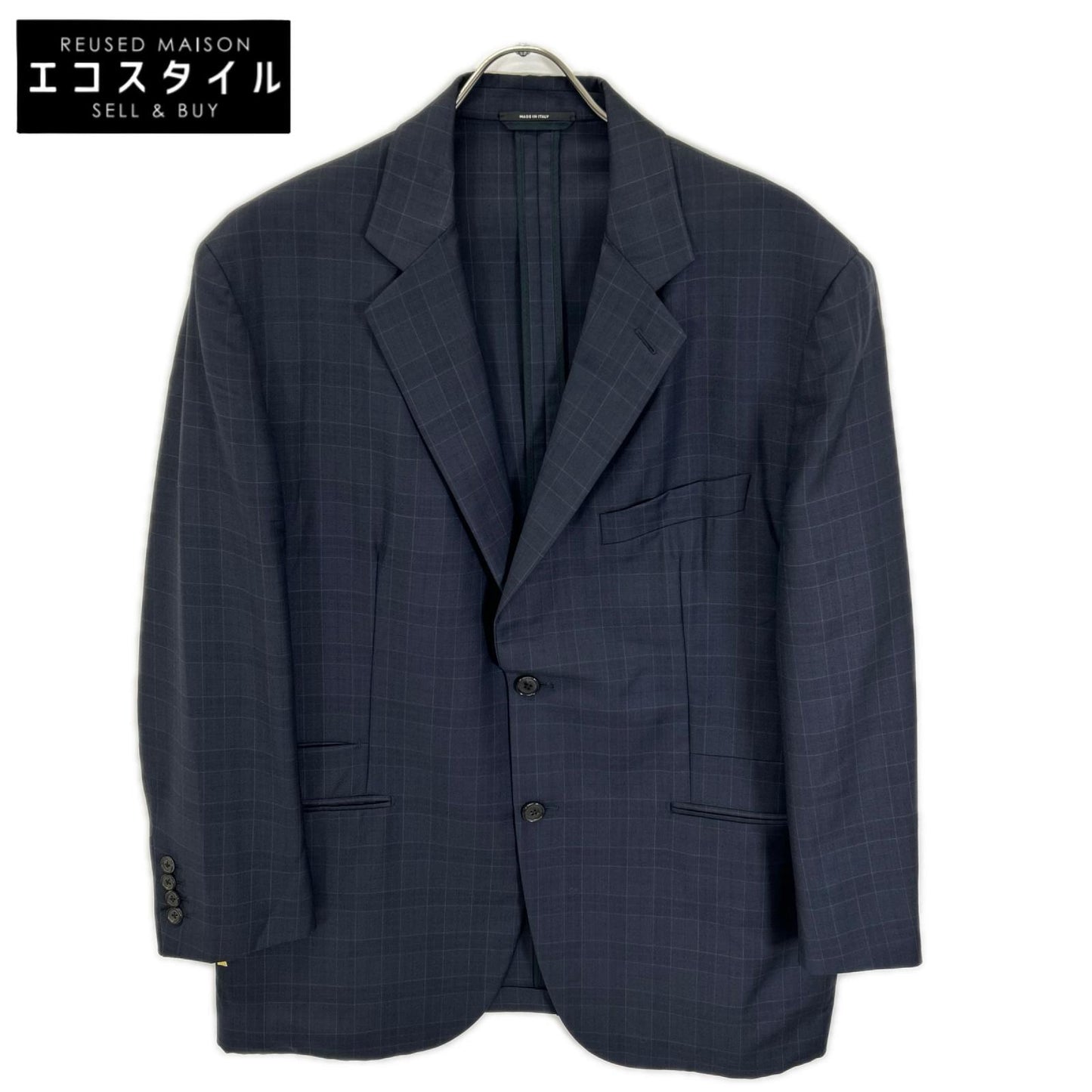 HERMES エルメス 17SS ネイビー ウィンドウペン SUPER150s テーラード 2Bジャケット ジャケット