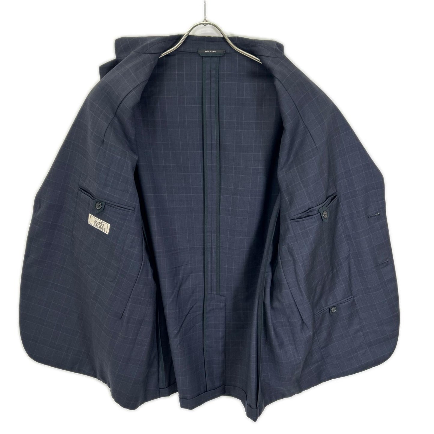 HERMES エルメス 17SS ネイビー ウィンドウペン SUPER150s テーラード 2Bジャケット ジャケット