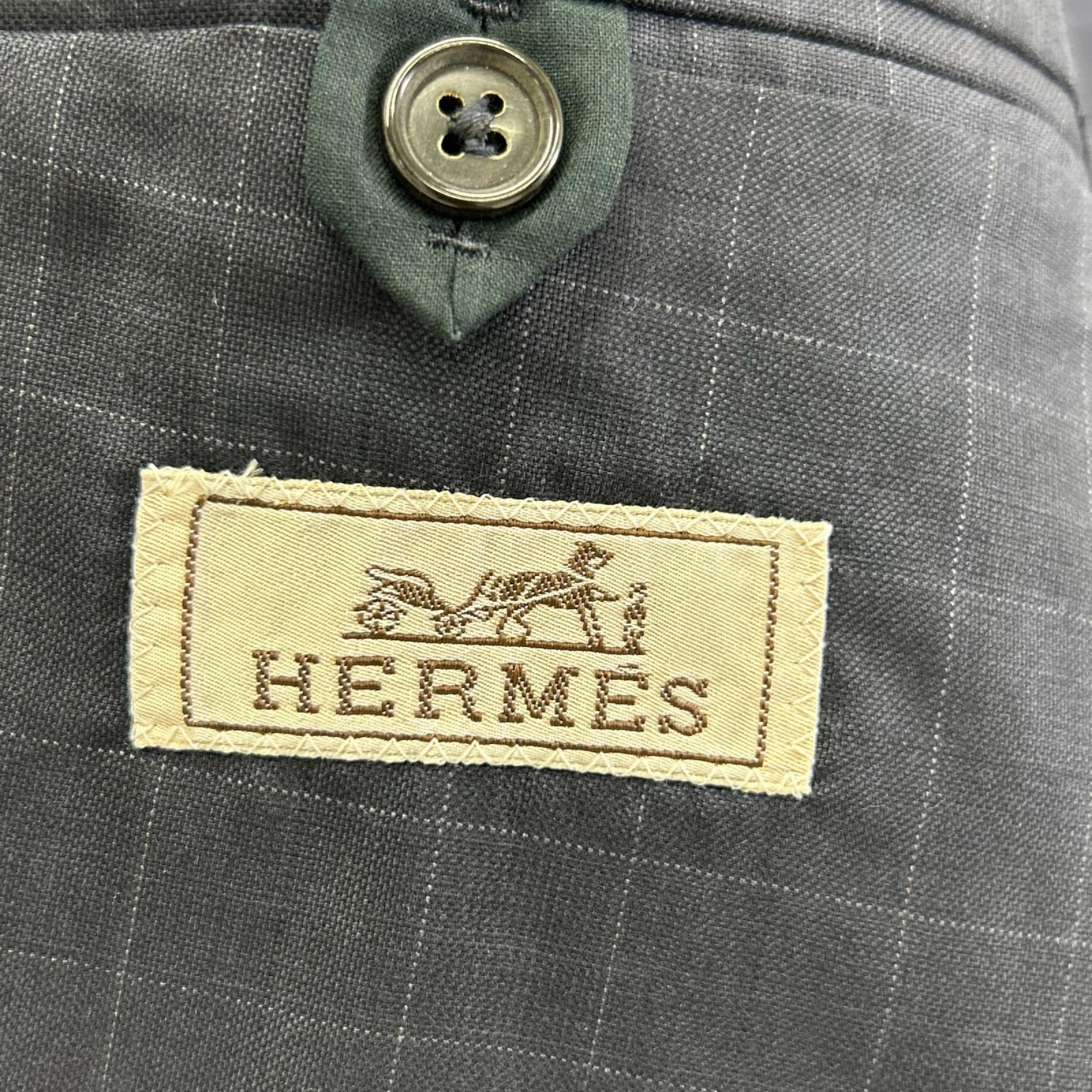 HERMES エルメス 17SS ネイビー ウィンドウペン SUPER150s テーラード 2Bジャケット ジャケット