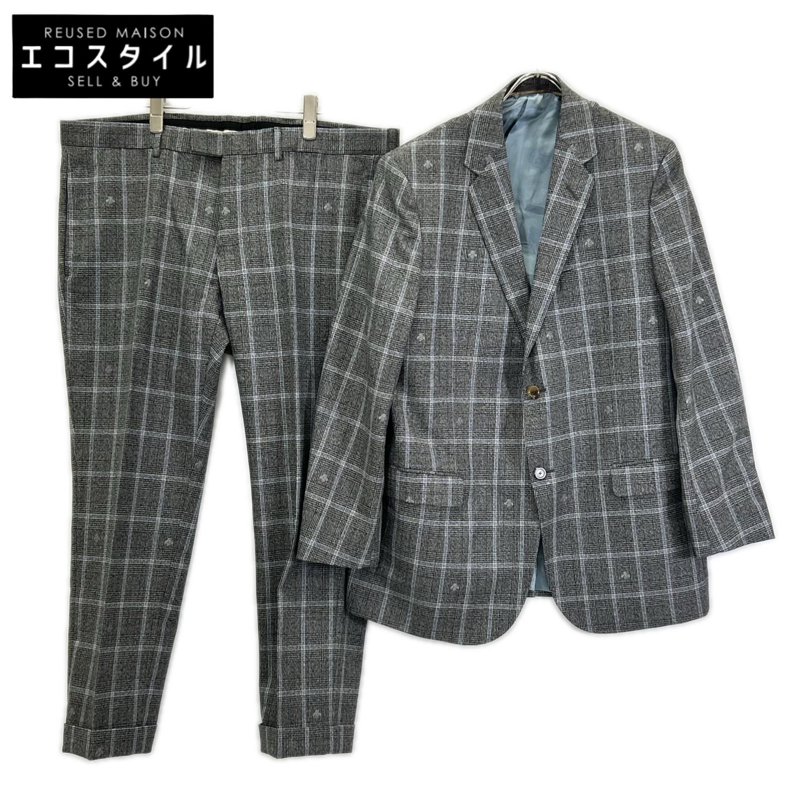 GUCCI グッチ グレー Bee×チェック 2Pスーツ セットアップ　552806 スーツ セットアップ