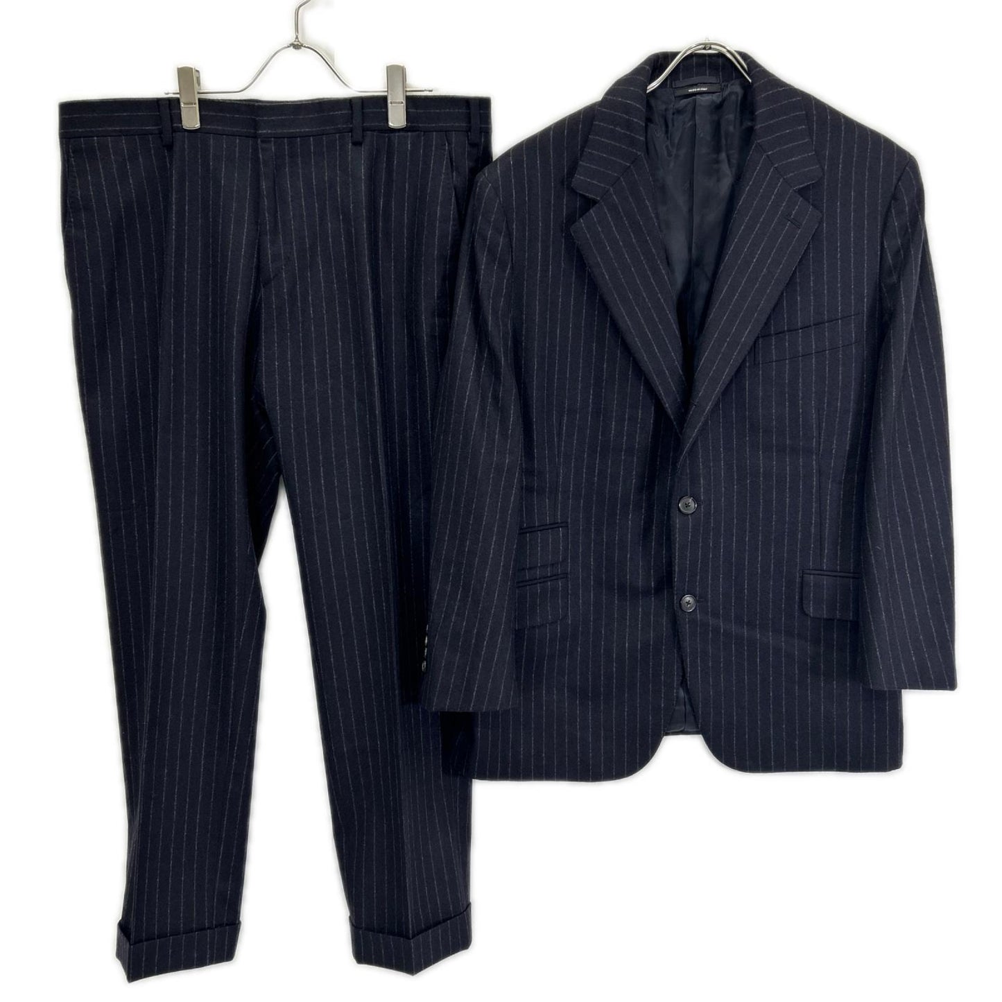 HERMES エルメス 14AW ネイビー ストライプ ヴァージンウール100 3Bジャケット パンツ スーツ セットアップ スーツ セットアップ